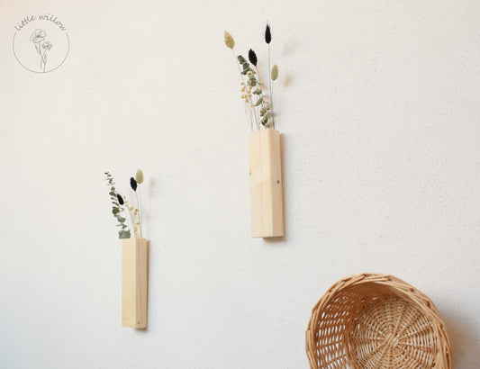 Wanddeko Blumenleiste | Wandbehang | Holzvasen | Trockenblumen | Boho